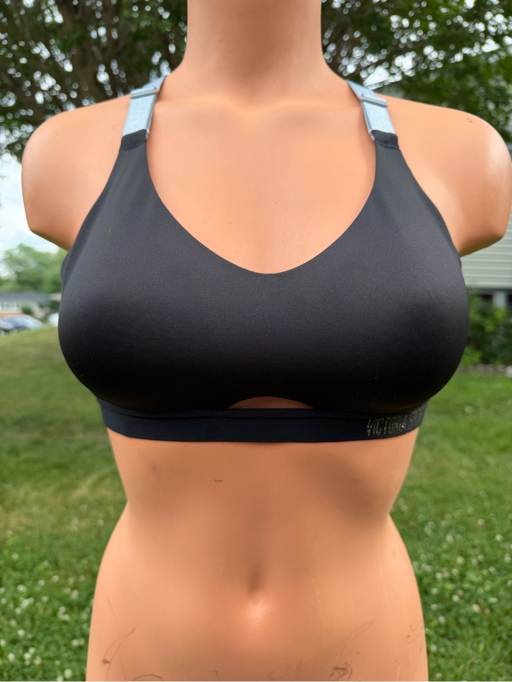 Victoria's Secret Black Sports Bra with Light Blue Straps